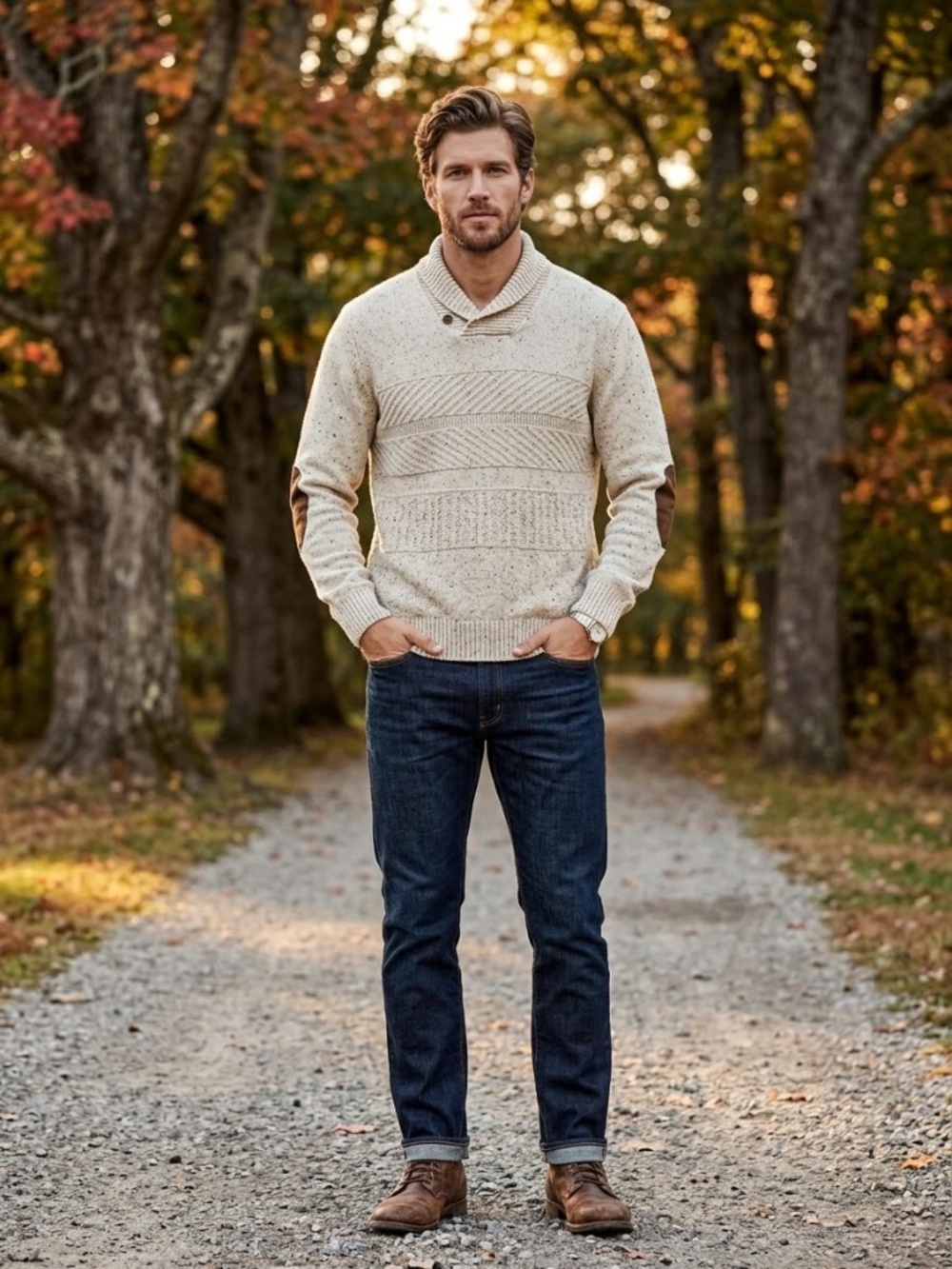 Chaps Men's Cream Flecked Knit Shawl-Collar Sweater